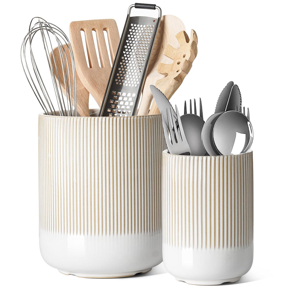 LE TAUCI large 7.3-inch utensil holder front view for organized spatulas and ladles.