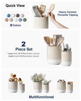 LE TAUCI large 7.3-inch utensil holder side view showing stable countertop balance.