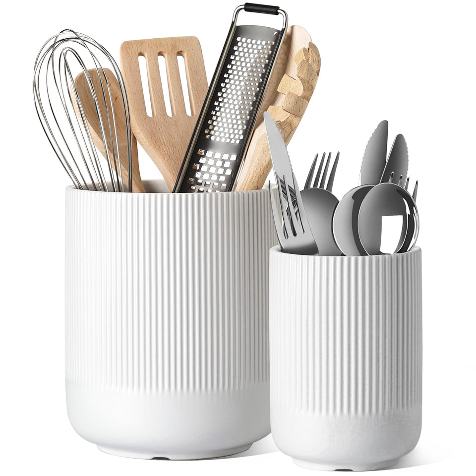 LE TAUCI large 7.3-inch white fluted utensil holder keeps spatulas within reach