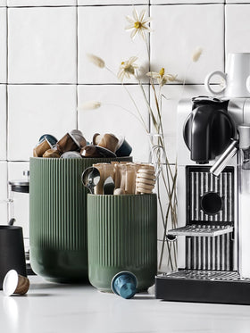 LE TAUCI Utensil Holder on countertop keeps utensils upright for quick meal prep.