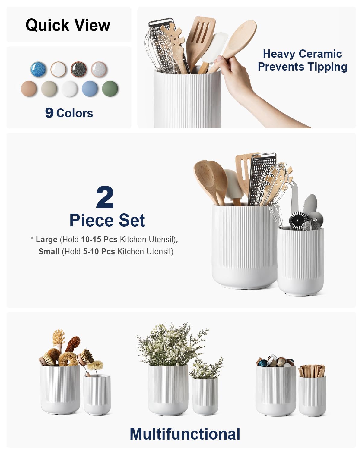 LE TAUCI small 5.4-inch white fluted holder keeps spoons accessible