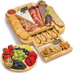 Leaf & Grain charcuterie board with accessories drawer ready for hosting
