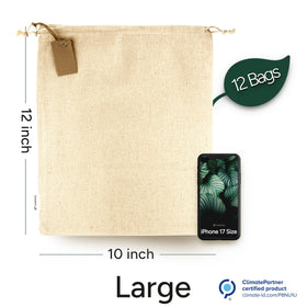 LEAFICO cotton produce bags pack12 designed for easy grocery organization and washing.