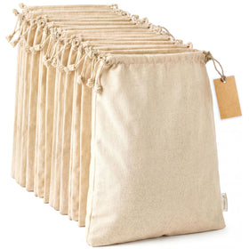 LEAFICO large muslin drawstring bags for reusable produce storage and breathability.