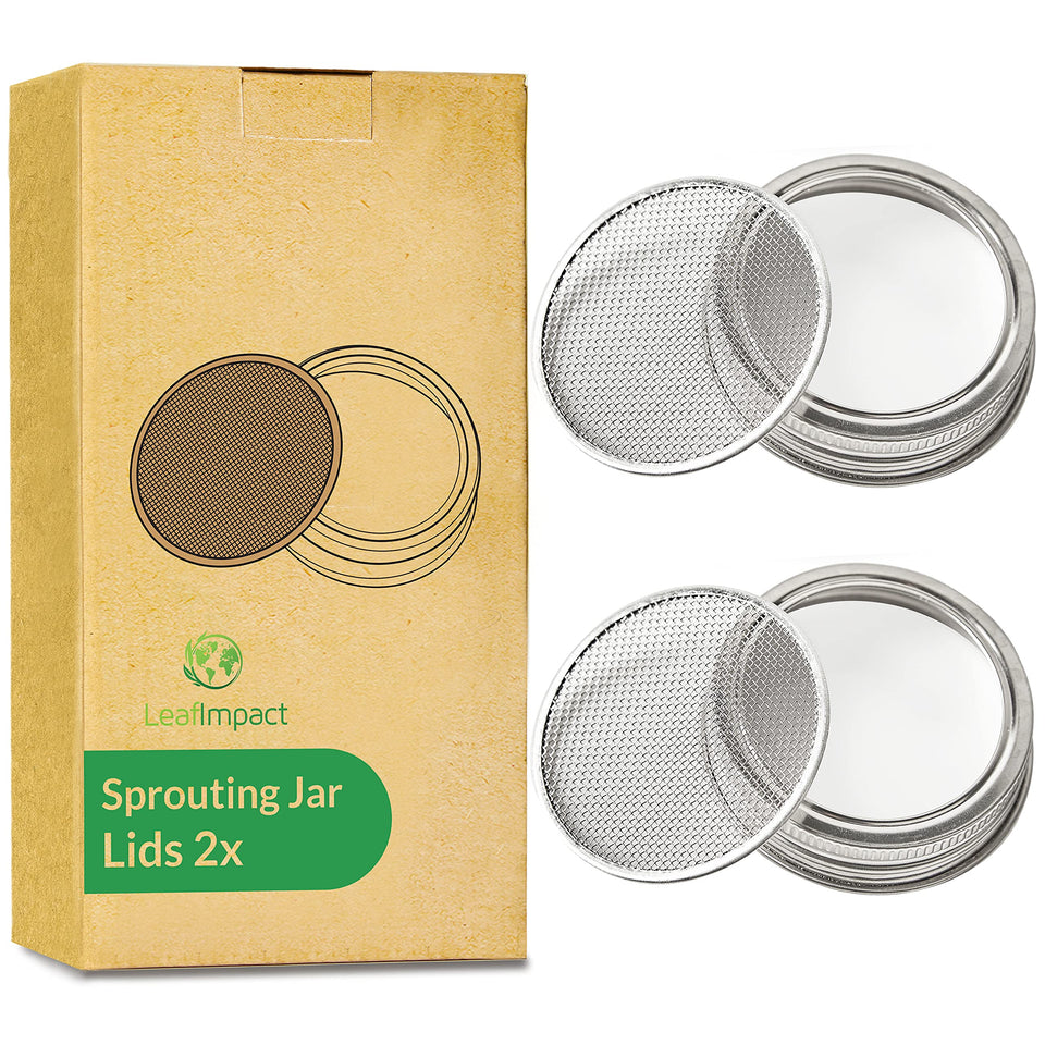 LeafImpact seed sprouting lid, 2-pack, wide-mouth jar for easy at-home sprouts.