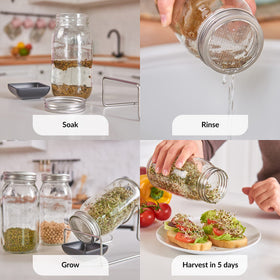 LeafImpact lid enables easy rinsing and draining on wide-mouth jars.