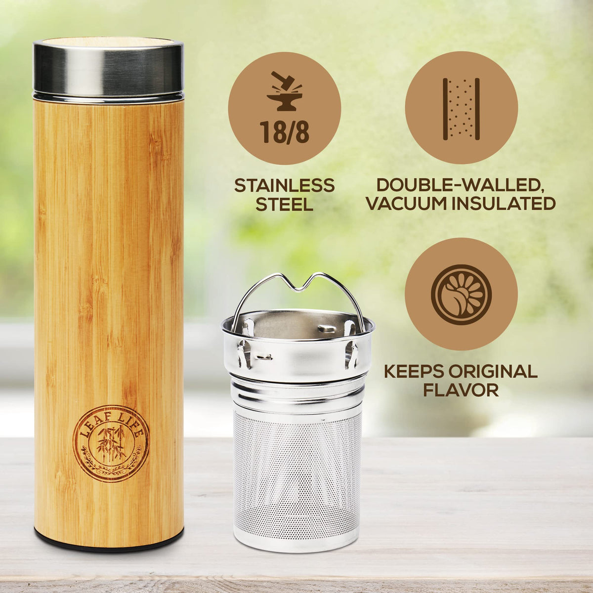 LeafLife infuser tumbler detachable infuser enables three infusion styles.