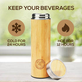 LeafLife insulated bamboo tumbler with vacuum technology keeps drinks hot or cold