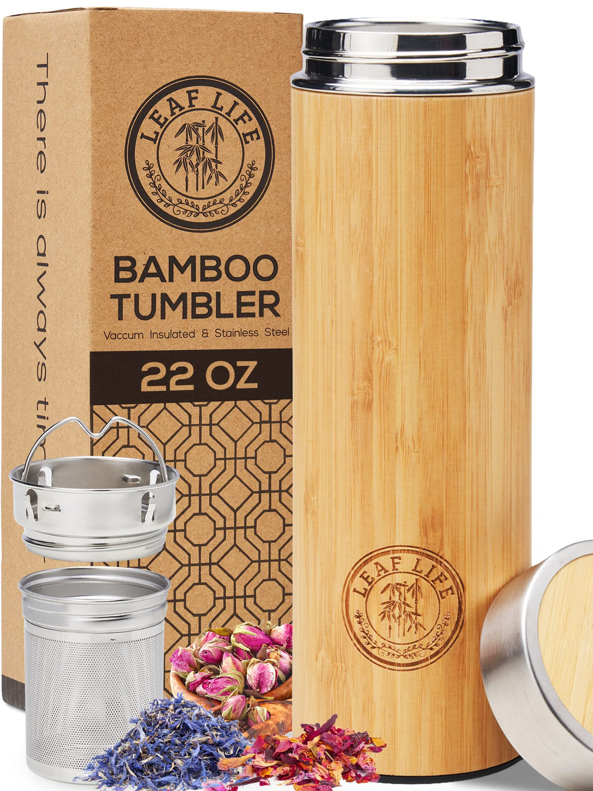 LeafLife premium bamboo 22oz tea bottle on the go for stylish brewing