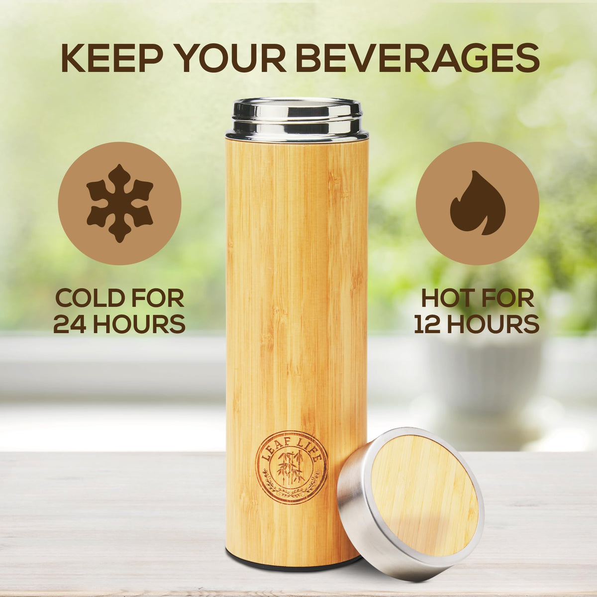 LeafLife tea bottle interior stainless steel liner preserves flavor without taint.