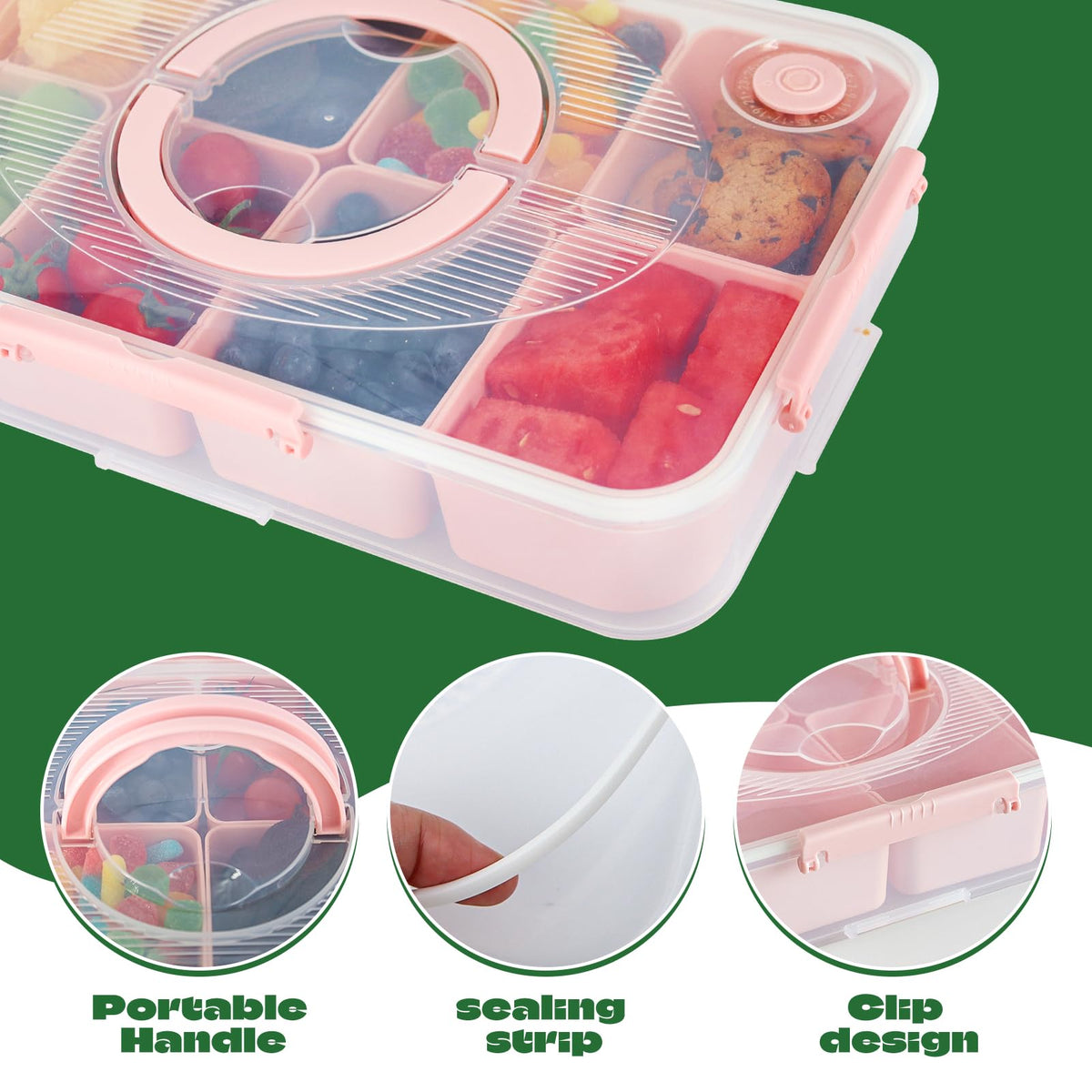 Leafpool Snackle Box silicone-sealed lid helps keep contents secure during transport.