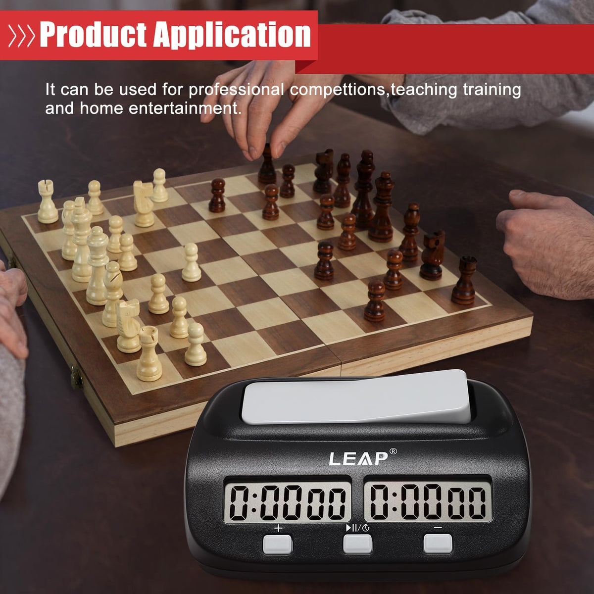 LEAP Chess Clock battery life, powered by AA battery for long sessions.