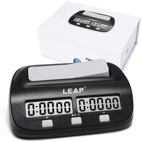 LEAP Chess Clock front view, compact digital timer for precise game timing.