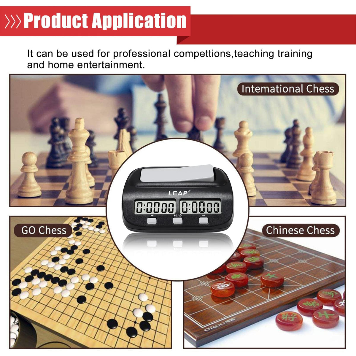 LEAP Chess Clock in use, supports many two-player games beyond chess.