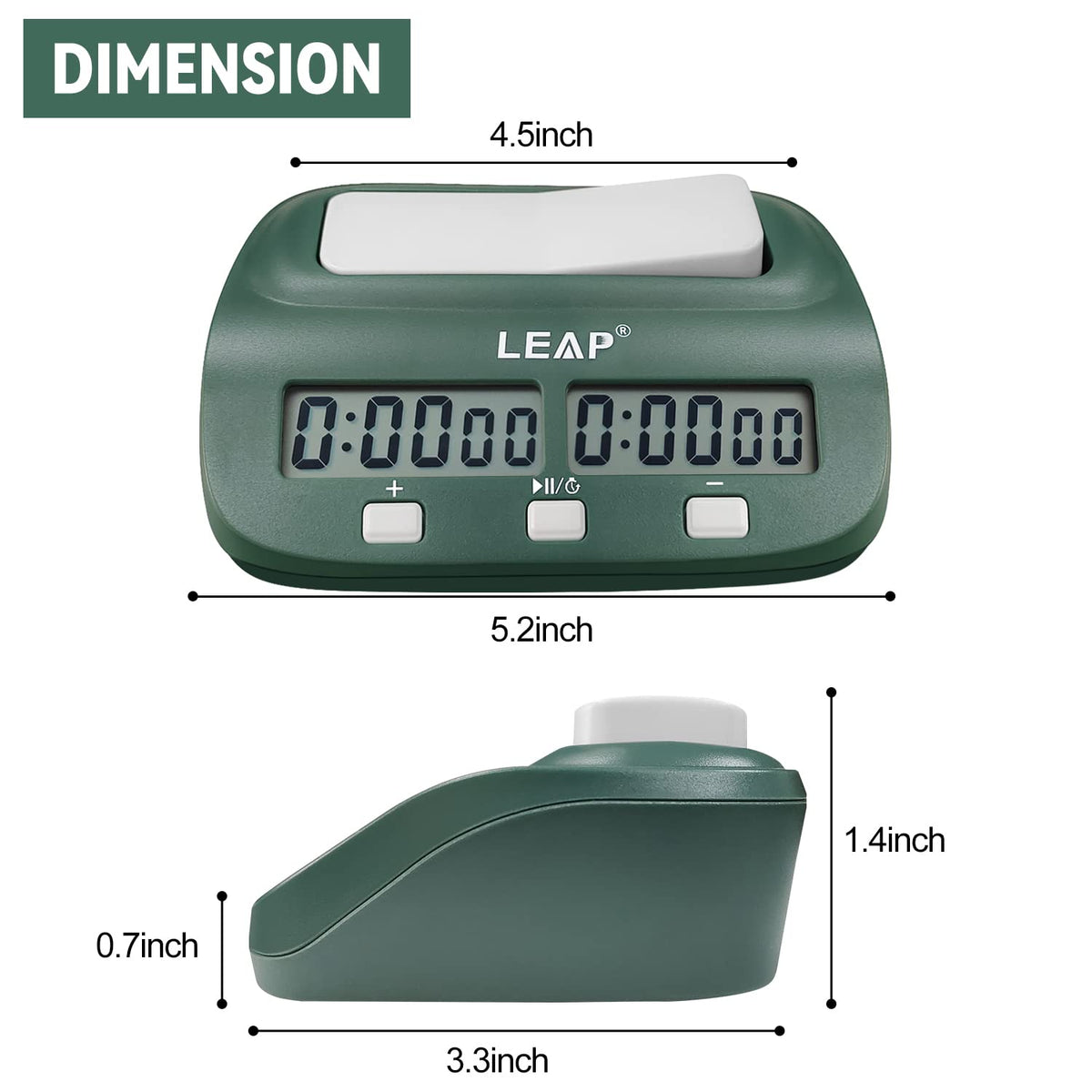 LEAP chess clock side controls permit quick on board time adjustments.