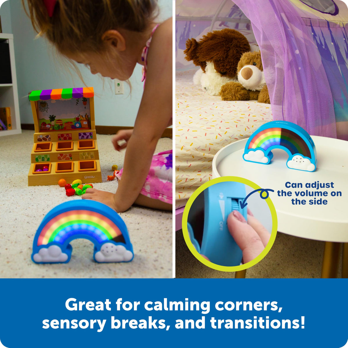 Learning Resources Rainbow Visual Timer audio alerts support reminders during tasks.