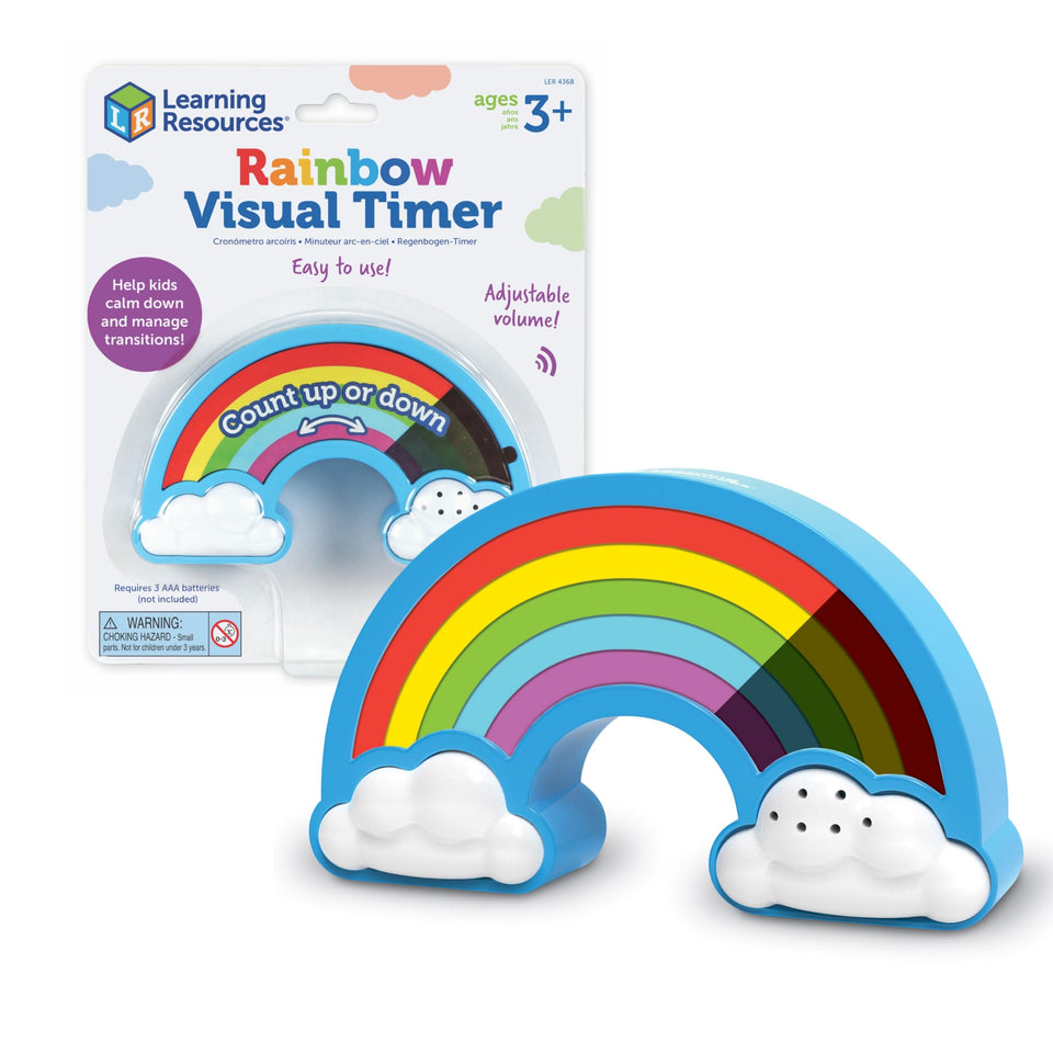Learning Resources Rainbow Visual Timer display shows a color countdown for transitions.