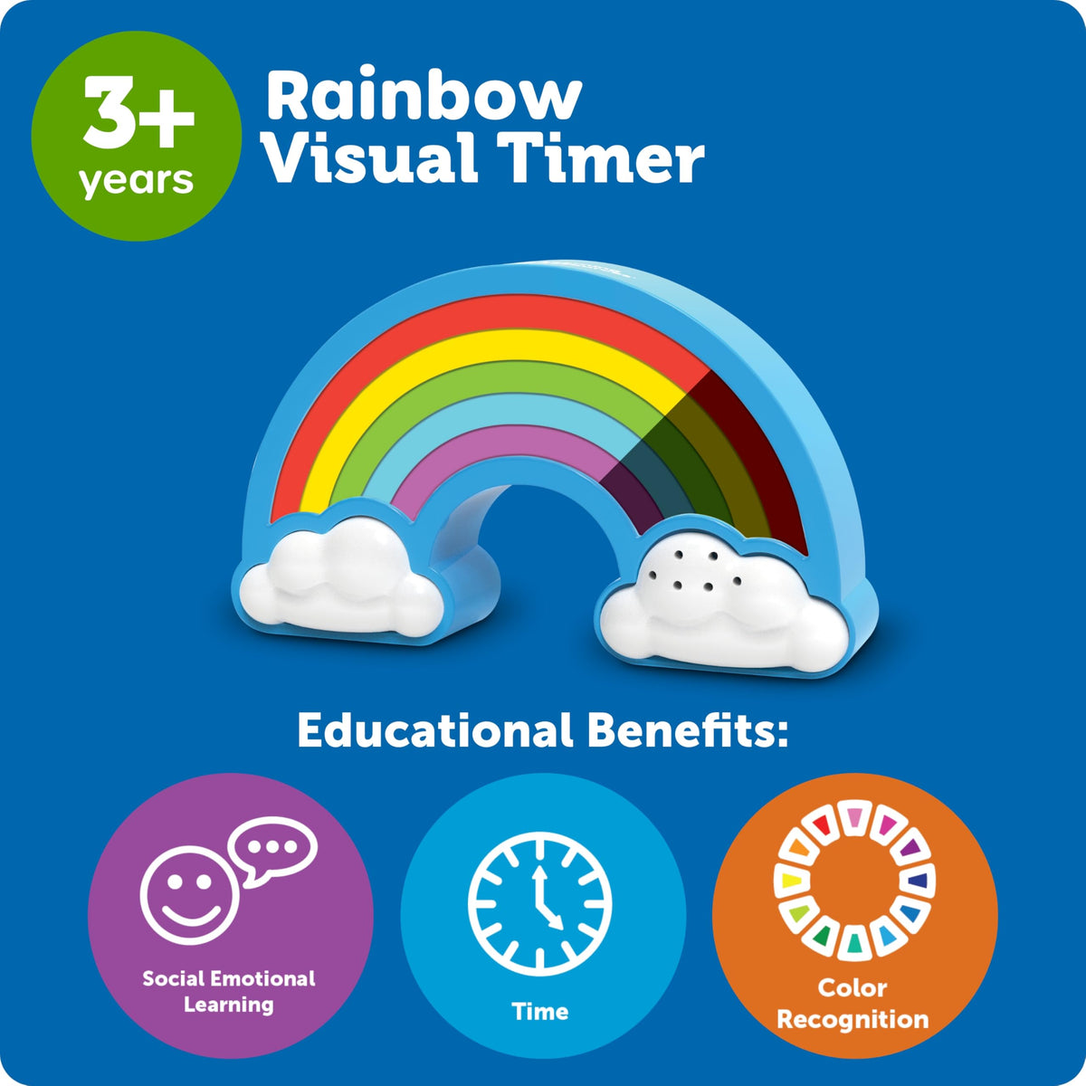 Learning Resources Rainbow Visual Timer nightlight mode provides calm bedtime countdown.