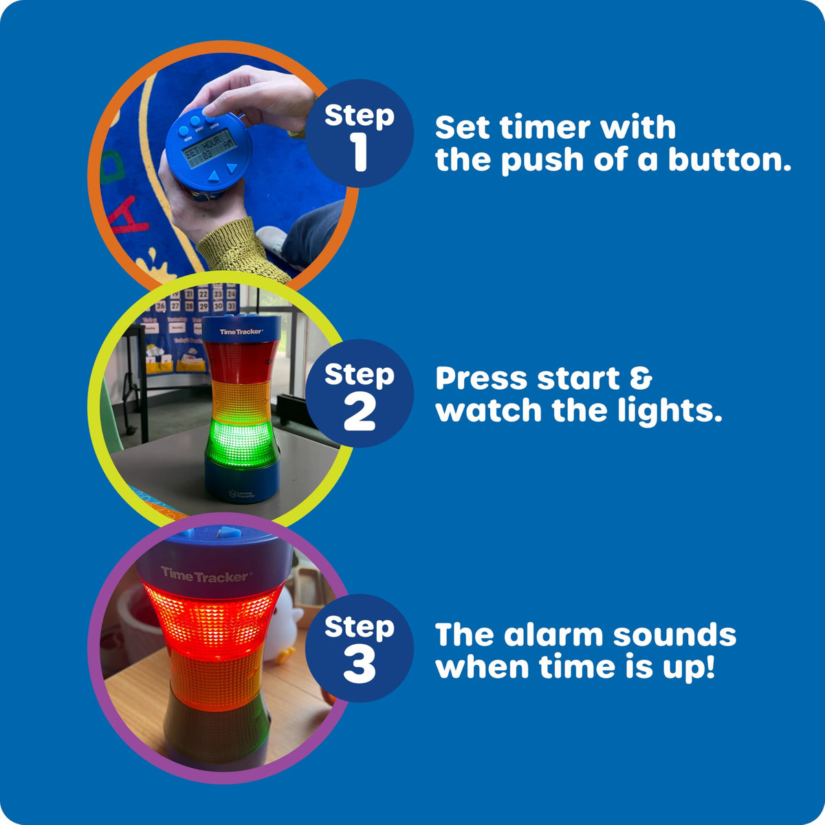 Learning Resources Time Tracker large LCD display is easy to read.