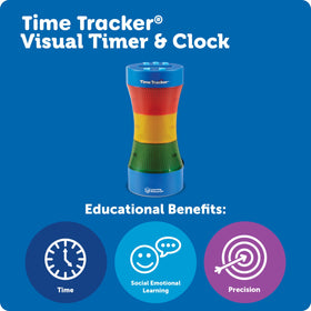 Learning Resources Time Tracker offers volume control and a pause feature for flexible timing.