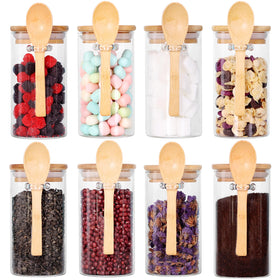 Leaves and Trees Y glass jar with bamboo lid for 10 oz tea storage