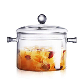 Leaves and Trees Y glass saucepan with lid shows 1.5L capacity for sauces and soups