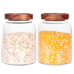 Leaves and Trees Y glass storage jar with airtight lid keeps pantry staples fresh.