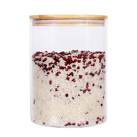 Leaves and Trees Y large glass canister front view for organized pantry storage