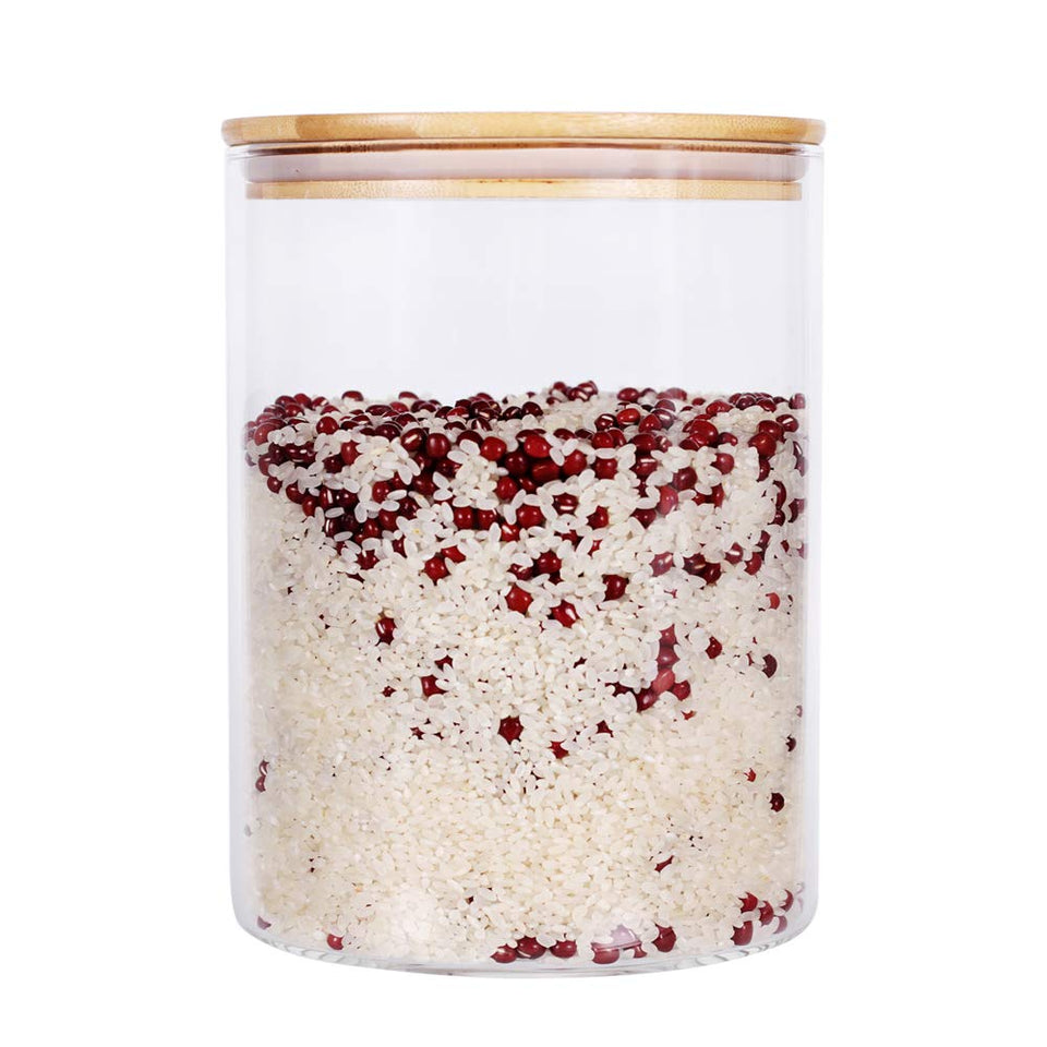 Leaves and Trees Y large glass canister front view for organized pantry storage