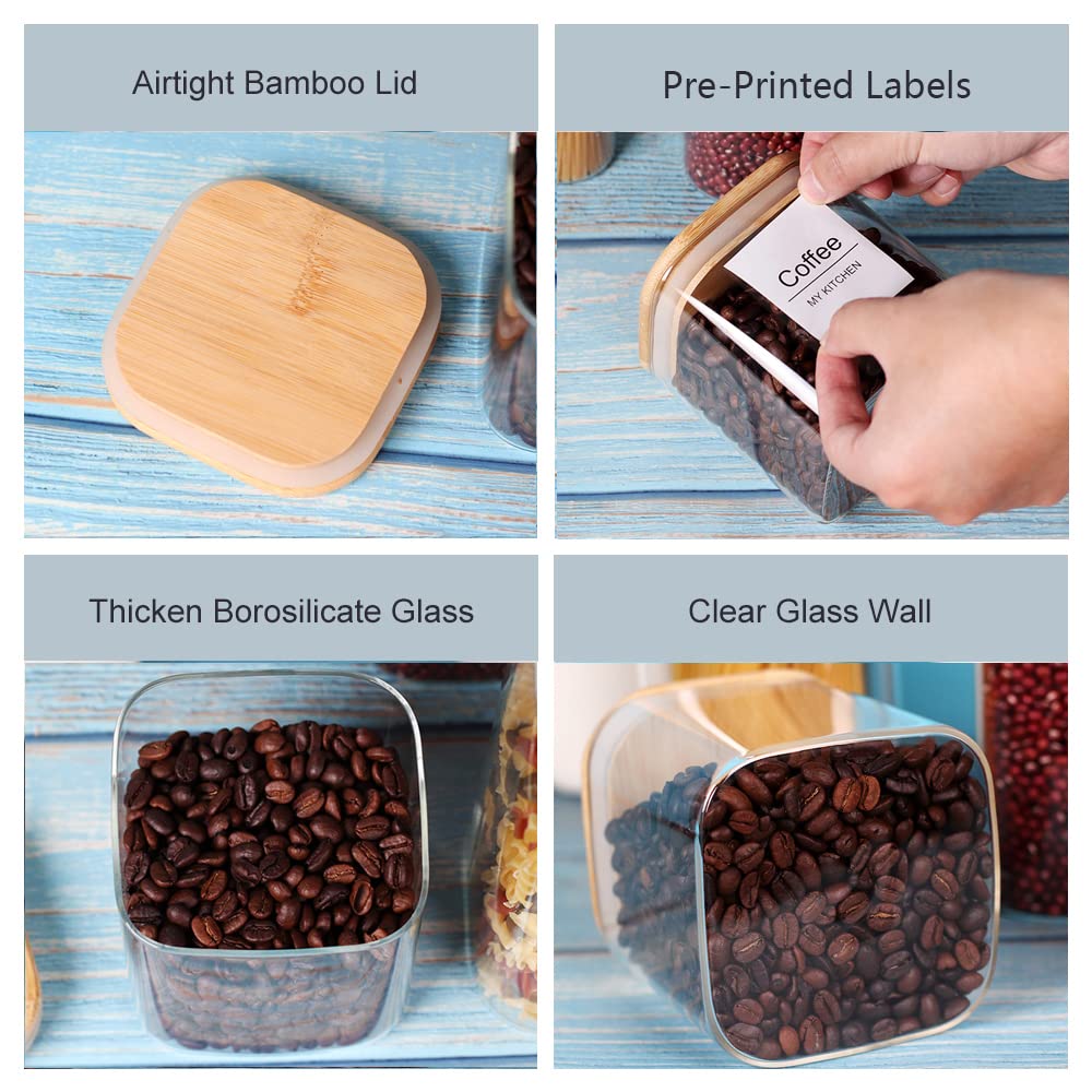 Leaves and Trees Y large glass canister for pasta or rice with wooden lid.