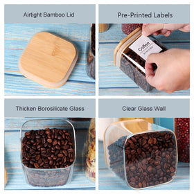 Leaves and Trees Y large glass canister for pasta or rice with wooden lid.