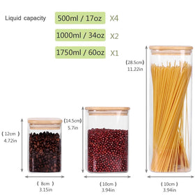 Leaves and Trees Y medium glass canisters with bamboo lids for nuts, tea, and jam.