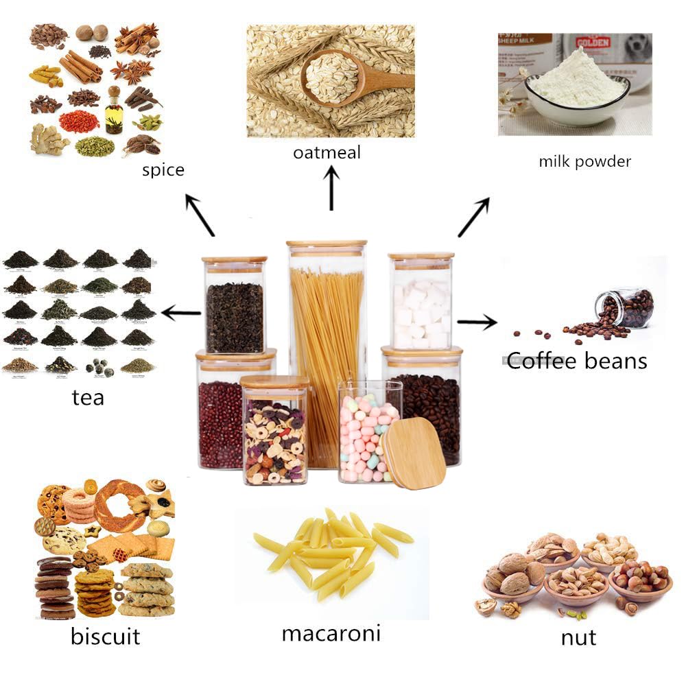 Leaves and Trees Y clear glass jars for pantry organization and easy item visibility.