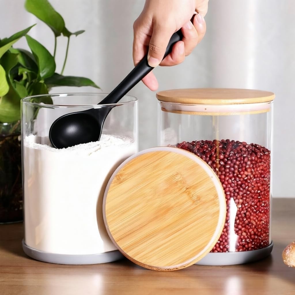 Leaves and Trees Y storage jar holding rice and flour with clear view of contents