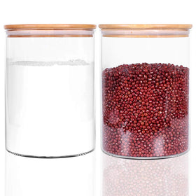 Leaves and Trees Y set of two large glass jars with airtight bamboo lids for pantry organization
