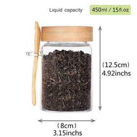 Leaves and Trees Y 16 oz tea jar shown clearly in pantry.