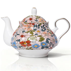 LEAZUL floral teapot with gold trim—elegant centerpiece for tea parties.