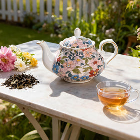 LEAZUL teapot with pumpkin-fluted ceramic silhouette for vintage charm.