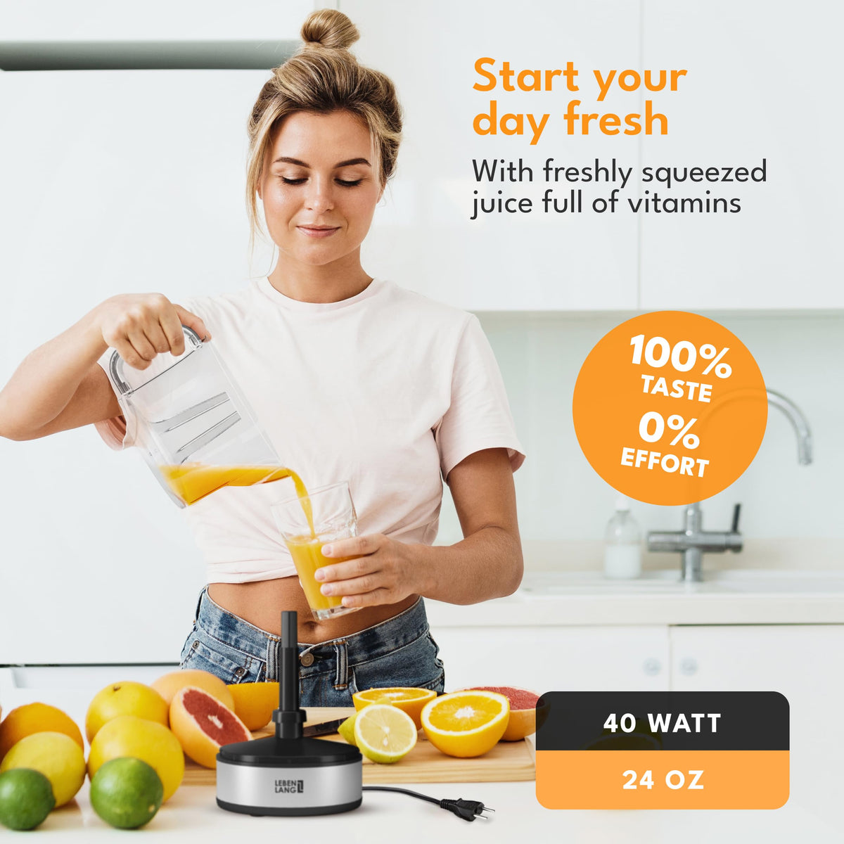 LEBENLANG anti-pulp-system preserves clear juice with minimal residue.
