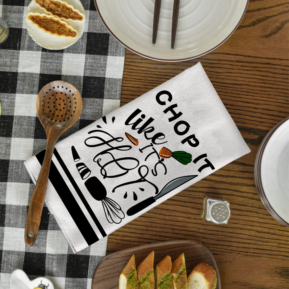 Lebsitey towel with rolling pin pattern brightens baking tasks with charm