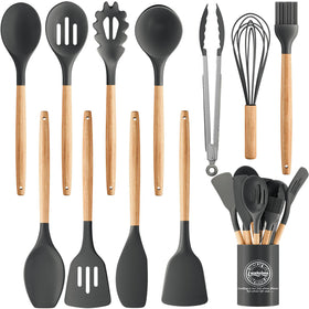 Lecakolma silicone cooking utensil set in gray for complete daily meal prep.