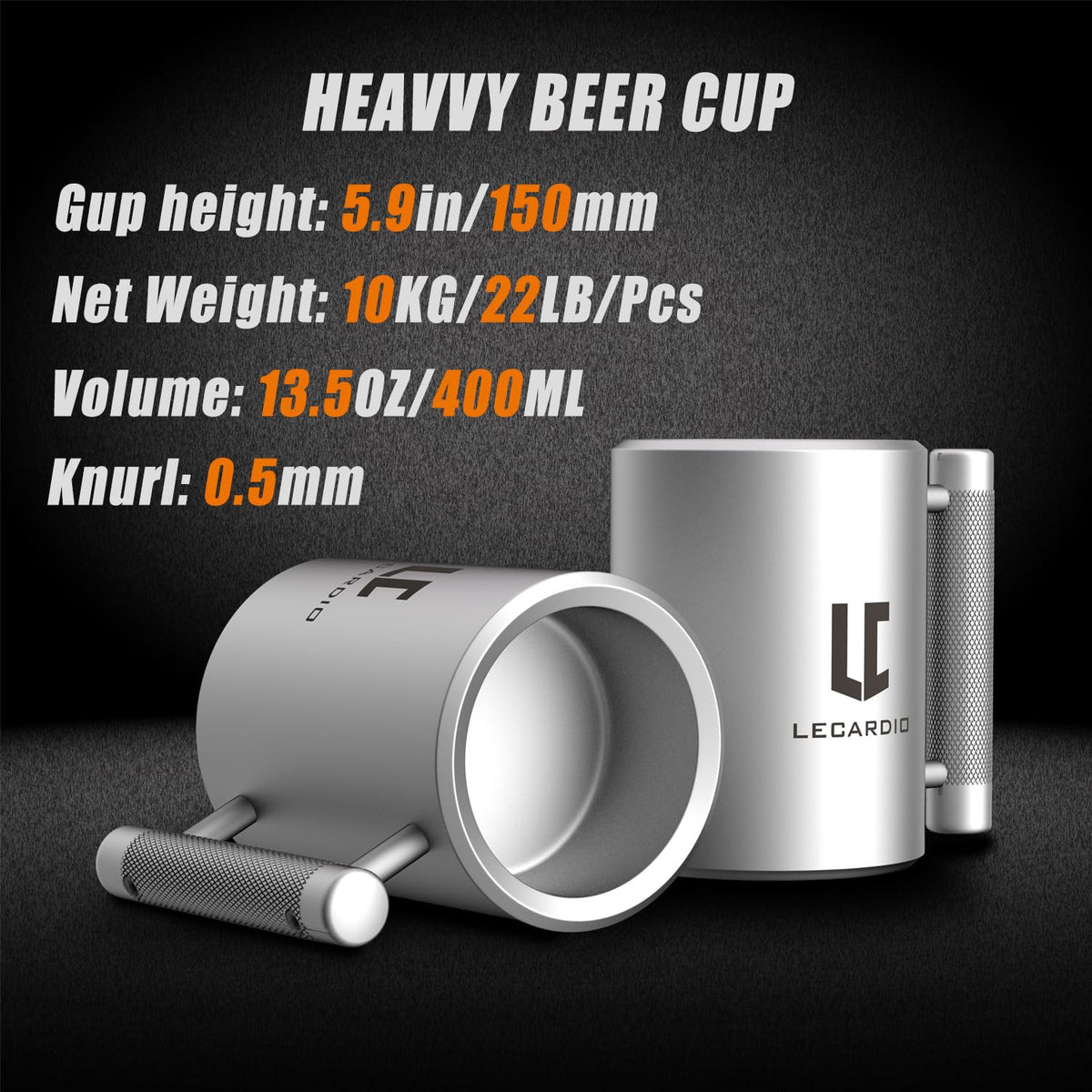 LECARDIO beer cup visual emphasizes rugged, post-workout hydration option.
