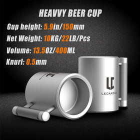 LECARDIO beer cup visual emphasizes rugged, post-workout hydration option.