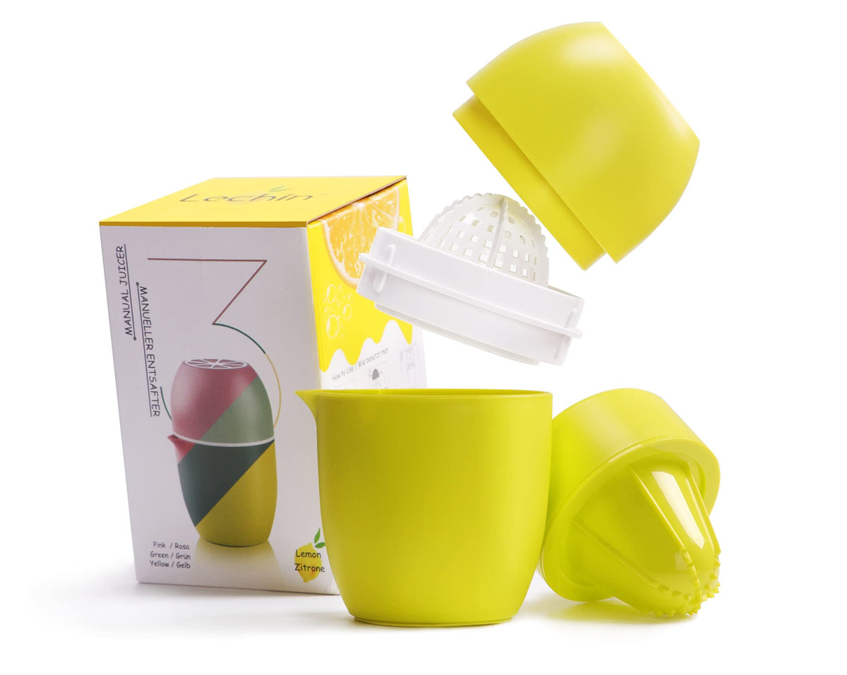 Lechin hand juicer in lemon shape for fresh citrus squeezing at home.