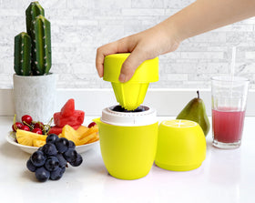 Juice container with spout for easy pouring and no-drip experience.