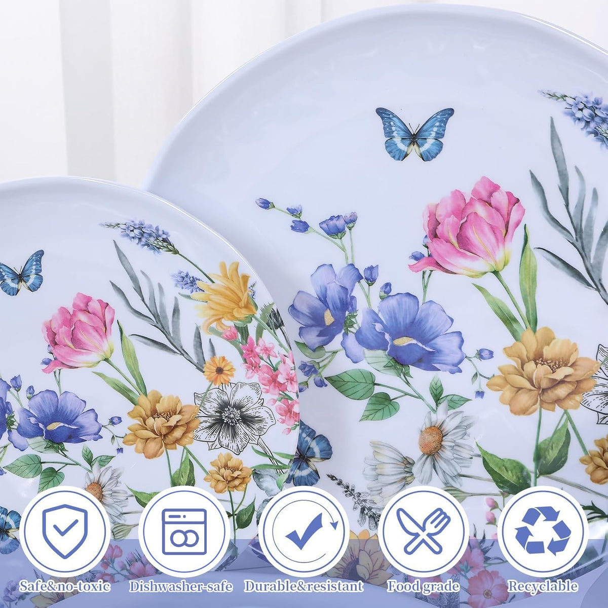 Lechoo floral butterflies dining set view showcases coordinated tableware.