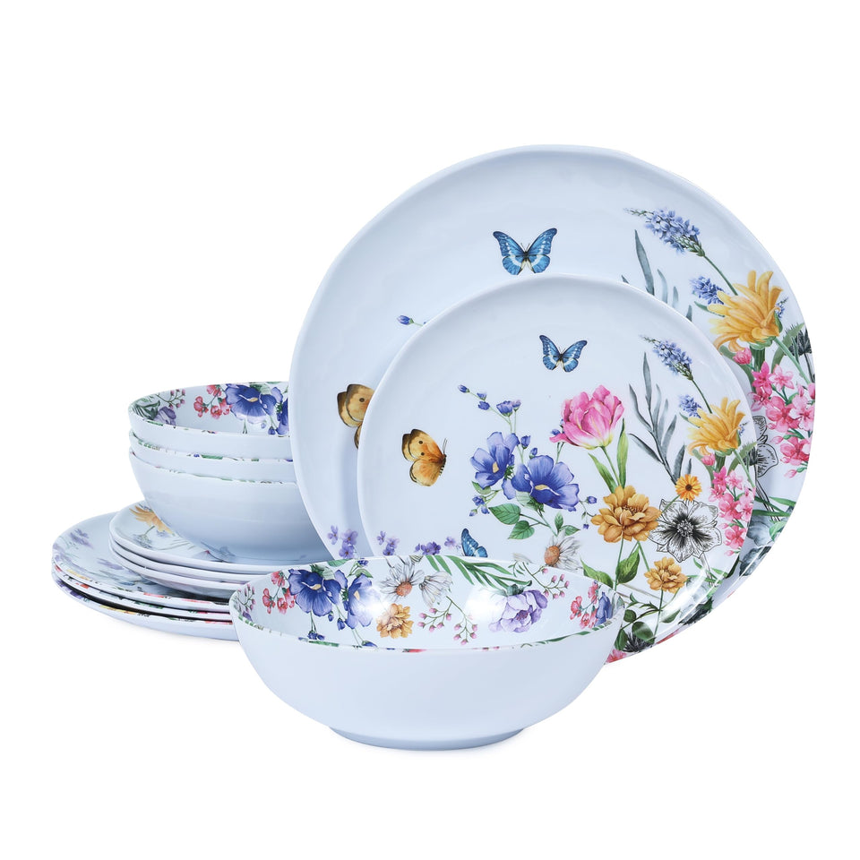 Lechoo floral butterflies dinner plate highlights cheerful spring aesthetics.