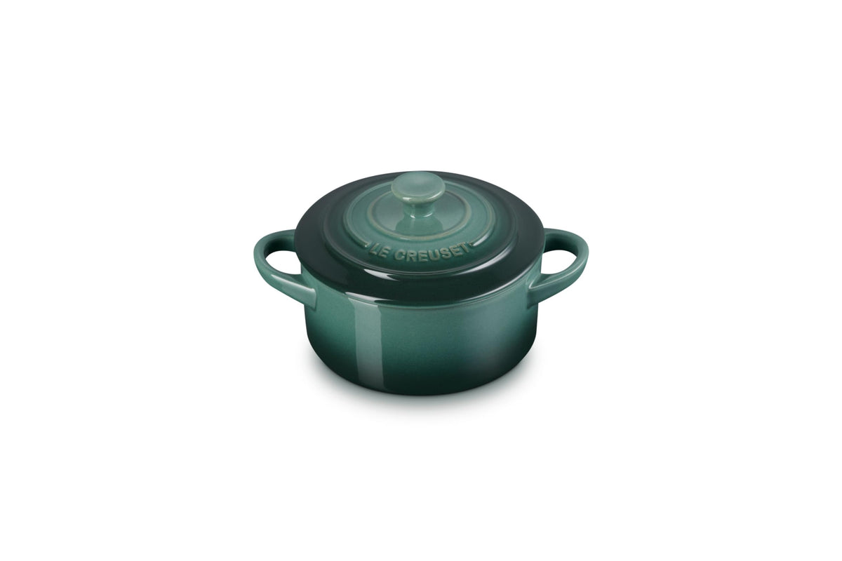 Le Creuset mini round cocotte Artichaut front view with vibrant glaze for portioned serving