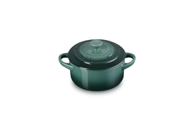 Le Creuset mini round cocotte Artichaut front view with vibrant glaze for portioned serving