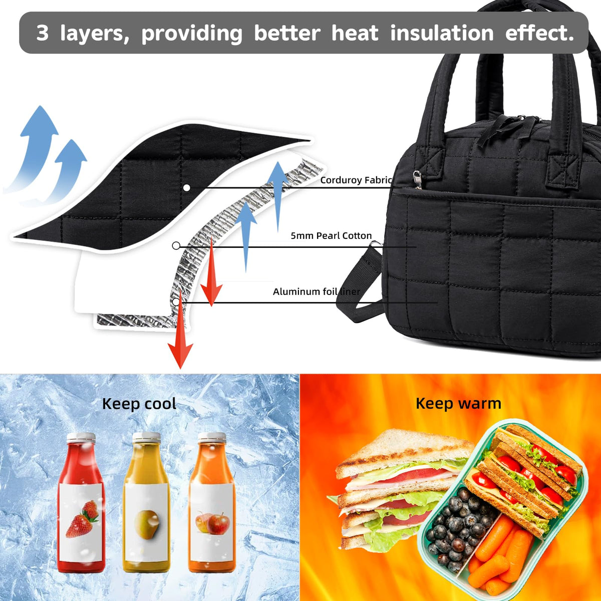 LEDAOU lunch box durable zipper ensures smooth opening and long-lasting use.